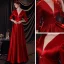 Vintage / Retro Burgundy Satin Prom Dresses 2020 Empire Deep V-Neck 3/4 Sleeve Floor-Length / Long Ruffle Backless Formal Dresses
