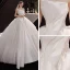 Modest / Simple Champagne Satin Bridal Wedding Dresses 2020 Ball Gown Strapless Sleeveless Backless Beading Cathedral Train Ruffle