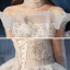 Schöne Champagner Durchsichtige Hochzeits Brautkleider / Hochzeitskleider 2020 Ballkleid Stehkragen Lange Ärmel Rückenfreies Perlenstickerei Pailletten Glanz Tülle Kathedrale Schleppe Rüschen