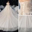 Schöne Champagner Durchsichtige Hochzeits Brautkleider / Hochzeitskleider 2020 Ballkleid Stehkragen Lange Ärmel Rückenfreies Perlenstickerei Pailletten Glanz Tülle Kathedrale Schleppe Rüschen