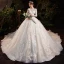 Vintage / Retro Champagne See-through Bridal Wedding Dresses 2020 Ball Gown High Neck 1/2 Sleeves Backless Appliques Lace Beading Sequins Glitter Tulle Cathedral Train Ruffle
