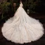 Vintage / Retro Champagne See-through Bridal Wedding Dresses 2020 Ball Gown High Neck 1/2 Sleeves Backless Appliques Lace Beading Sequins Glitter Tulle Cathedral Train Ruffle