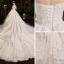 Vintage / Retro Champagne See-through Bridal Wedding Dresses 2020 Ball Gown High Neck 1/2 Sleeves Backless Appliques Lace Beading Sequins Glitter Tulle Cathedral Train Ruffle