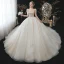 Vintage Champagner Durchsichtige Hochzeits Brautkleider / Hochzeitskleider 2020 Ballkleid Eckiger Ausschnitt Lange Ärmel Rückenfreies Perlenstickerei Pailletten Glanz Tülle Kathedrale Schleppe Rüschen