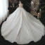 Vintage Champagner Durchsichtige Hochzeits Brautkleider / Hochzeitskleider 2020 Ballkleid Eckiger Ausschnitt Lange Ärmel Rückenfreies Perlenstickerei Pailletten Glanz Tülle Kathedrale Schleppe Rüschen