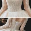 Vintage Champagner Durchsichtige Hochzeits Brautkleider / Hochzeitskleider 2020 Ballkleid Eckiger Ausschnitt Lange Ärmel Rückenfreies Perlenstickerei Pailletten Glanz Tülle Kathedrale Schleppe Rüschen