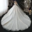 Romantique Champagne La Mariée Robe De Mariée 2020 Robe Boule Transparentes Col Haut Manches Longues Dos Nu Perlage Paillettes Fleur Glitter Tulle Cathedral Train Volants