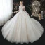 Romantique Champagne La Mariée Robe De Mariée 2020 Robe Boule Transparentes Col Haut Manches Longues Dos Nu Perlage Paillettes Fleur Glitter Tulle Cathedral Train Volants