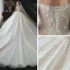 Romantique Champagne La Mariée Robe De Mariée 2020 Robe Boule Transparentes Col Haut Manches Longues Dos Nu Perlage Paillettes Fleur Glitter Tulle Cathedral Train Volants
