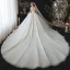 Charmant Champagne La Mariée Robe De Mariée 2020 Robe Boule Transparentes Encolure Dégagée 3/4 Manches Dos Nu Appliques En Dentelle Perlage Glitter Tulle Cathedral Train Volants