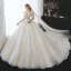Vintage / Retro Champagne Bridal Wedding Dresses 2020 Ball Gown See-through High Neck 1/2 Sleeves Backless Beading Rhinestone Glitter Tulle Cathedral Train Ruffle