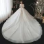 Vintage / Retro Champagne Bridal Wedding Dresses 2020 Ball Gown See-through High Neck 1/2 Sleeves Backless Beading Rhinestone Glitter Tulle Cathedral Train Ruffle