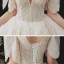 Vintage / Retro Champagne Bridal Wedding Dresses 2020 Ball Gown See-through High Neck 1/2 Sleeves Backless Beading Rhinestone Glitter Tulle Cathedral Train Ruffle