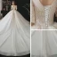 Vintage / Retro Champagne Bridal Wedding Dresses 2020 Ball Gown See-through High Neck 1/2 Sleeves Backless Beading Rhinestone Glitter Tulle Cathedral Train Ruffle