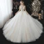Romantique Champagne La Mariée Robe De Mariée 2020 Robe Boule Transparentes Col Haut Manches Longues Dos Nu Perlage Glitter Tulle Cathedral Train Volants