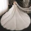 Charming Champagne Bridal Wedding Dresses 2020 Ball Gown See-through Scoop Neck Long Sleeve Backless Appliques Lace Beading Glitter Tulle Cathedral Train Ruffle