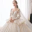Charming Champagne Bridal Wedding Dresses 2020 Ball Gown See-through Scoop Neck Long Sleeve Backless Appliques Lace Beading Glitter Tulle Cathedral Train Ruffle