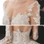 Charming Champagne Bridal Wedding Dresses 2020 Ball Gown See-through Scoop Neck Long Sleeve Backless Appliques Lace Beading Glitter Tulle Cathedral Train Ruffle