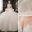 Charming Champagne Bridal Wedding Dresses 2020 Ball Gown See-through Scoop Neck Long Sleeve Backless Appliques Lace Beading Glitter Tulle Cathedral Train Ruffle