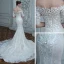 High End Champagner Hochzeits Brautkleider / Hochzeitskleider 2020 Meerjungfrau Off Shoulder 1/2 Ärmel Rückenfreies Applikationen Spitze Perlenstickerei Pailletten Sweep / Pinsel Zug Rüschen
