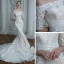 High End Champagner Hochzeits Brautkleider / Hochzeitskleider 2020 Meerjungfrau Off Shoulder 1/2 Ärmel Rückenfreies Applikationen Spitze Perlenstickerei Pailletten Sweep / Pinsel Zug Rüschen