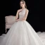 Abordable Ivoire La Mariée Robe De Mariée 2020 Robe Boule Encolure Dégagée Sans Manches Dos Nu Perlage Paillettes Cathedral Train Volants