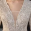 Romantique Ivoire La Mariée Robe De Mariée 2020 Robe Boule Transparentes Col v profond 3/4 Manches Dos Nu Perlage Glitter Tulle Cathedral Train Volants