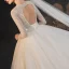 Romantique Ivoire La Mariée Robe De Mariée 2020 Robe Boule Transparentes Col v profond 3/4 Manches Dos Nu Perlage Glitter Tulle Cathedral Train Volants