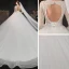 Romantique Ivoire La Mariée Robe De Mariée 2020 Robe Boule Transparentes Col v profond 3/4 Manches Dos Nu Perlage Glitter Tulle Cathedral Train Volants