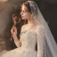 High-end Champagne Bridal Wedding Dresses 2020 Ball Gown See-through Scoop Neck Long Sleeve Backless Appliques Lace Beading Glitter Tulle Cathedral Train Ruffle