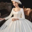 Schlicht Ivory / Creme Satin Hochzeits Brautkleider / Hochzeitskleider 2020 Ballkleid Eckiger Ausschnitt Lange Ärmel Rückenfreies Schleife Perlenstickerei Perle Kathedrale Schleppe Rüschen