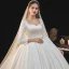 Schlicht Ivory / Creme Satin Hochzeits Brautkleider / Hochzeitskleider 2020 Ballkleid Eckiger Ausschnitt Lange Ärmel Rückenfreies Schleife Perlenstickerei Perle Kathedrale Schleppe Rüschen