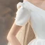 Vintage / Retro Ivory Satin Bridal Wedding Dresses 2020 Ball Gown V-Neck Puffy Short Sleeve Backless Beading Pearl Bow Cathedral Train Ruffle