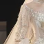Viktorianischer Stil Champagner Durchsichtige Hochzeits Brautkleider / Hochzeitskleider 2020 Ballkleid Stehkragen Geschwollenes 3/4 Ärmel Rückenfreies Applikationen Spitze Perlenstickerei Pailletten Glanz Tülle Kathedrale Schleppe Rüschen