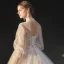 Viktorianischer Stil Champagner Durchsichtige Hochzeits Brautkleider / Hochzeitskleider 2020 Ballkleid Stehkragen Geschwollenes 3/4 Ärmel Rückenfreies Applikationen Spitze Perlenstickerei Pailletten Glanz Tülle Kathedrale Schleppe Rüschen