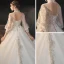 Viktorianischer Stil Champagner Durchsichtige Hochzeits Brautkleider / Hochzeitskleider 2020 Ballkleid Stehkragen Geschwollenes 3/4 Ärmel Rückenfreies Applikationen Spitze Perlenstickerei Pailletten Glanz Tülle Kathedrale Schleppe Rüschen