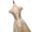 Vintage Gold Tanzen Ballkleider 2020 A Linie Stehkragen Kurze Ärmel Perlenstickerei Glanz Tülle Lange Rüschen Rückenfreies Festliche Kleider