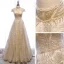 Vintage Gold Tanzen Ballkleider 2020 A Linie Stehkragen Kurze Ärmel Perlenstickerei Glanz Tülle Lange Rüschen Rückenfreies Festliche Kleider