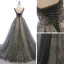 Elegante Grau Durchsichtige Ballkleider 2020 A Linie Rundhalsausschnitt Ärmellos Pailletten Perlenstickerei Sweep / Pinsel Zug Rüschen Rückenfreies Festliche Kleider