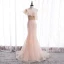 Schöne Pearl Rosa Abendkleider 2020 Meerjungfrau One-Shoulder Ärmellos Glanz Polyester Sweep / Pinsel Zug Rüschen Rückenfreies Festliche Kleider