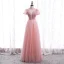 Vintage / Originale Rose Bonbon Dansant Robe De Bal 2020 Princesse Transparentes Col Haut Manches Courtes Perlage Paillettes Ceinture Longue Volants Dos Nu Robe De Ceremonie