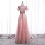 Vintage / Originale Rose Bonbon Dansant Robe De Bal 2020 Princesse Transparentes Col Haut Manches Courtes Perlage Paillettes Ceinture Longue Volants Dos Nu Robe De Ceremonie