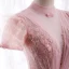 Vintage / Originale Rose Bonbon Dansant Robe De Bal 2020 Princesse Transparentes Col Haut Manches Courtes Perlage Paillettes Ceinture Longue Volants Dos Nu Robe De Ceremonie