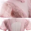 Vintage / Originale Rose Bonbon Dansant Robe De Bal 2020 Princesse Transparentes Col Haut Manches Courtes Perlage Paillettes Ceinture Longue Volants Dos Nu Robe De Ceremonie