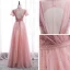 Vintage / Originale Rose Bonbon Dansant Robe De Bal 2020 Princesse Transparentes Col Haut Manches Courtes Perlage Paillettes Ceinture Longue Volants Dos Nu Robe De Ceremonie