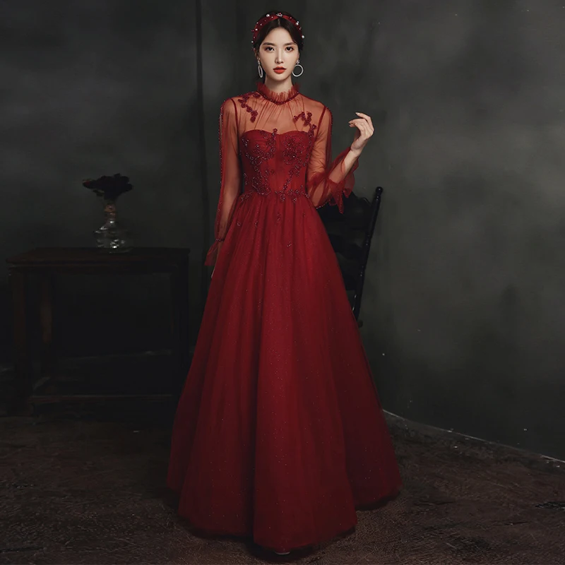 navy red dress Navy Red Plaid Wool Maxi Dress – Handmade Long Sleeve
