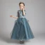 Chic / Beautiful Ink Blue See-through Flower Girl Dresses 2020 A-Line / Princess Scoop Neck 1/2 Sleeves Sash Appliques Lace Beading Floor-Length / Long Ruffle Wedding Party Dresses