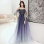 Élégant Bleu Marine Dégradé De Couleur Dansant Robe De Bal 2020 Princesse Bretelles Spaghetti Manches Courtes Perlage Glitter Tulle Longue Volants Dos Nu Robe De Ceremonie