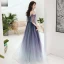 Élégant Bleu Marine Dégradé De Couleur Dansant Robe De Bal 2020 Princesse Bretelles Spaghetti Manches Courtes Perlage Glitter Tulle Longue Volants Dos Nu Robe De Ceremonie