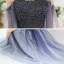 Élégant Bleu Marine Dégradé De Couleur Dansant Robe De Bal 2020 Princesse Bretelles Spaghetti Manches Courtes Perlage Glitter Tulle Longue Volants Dos Nu Robe De Ceremonie